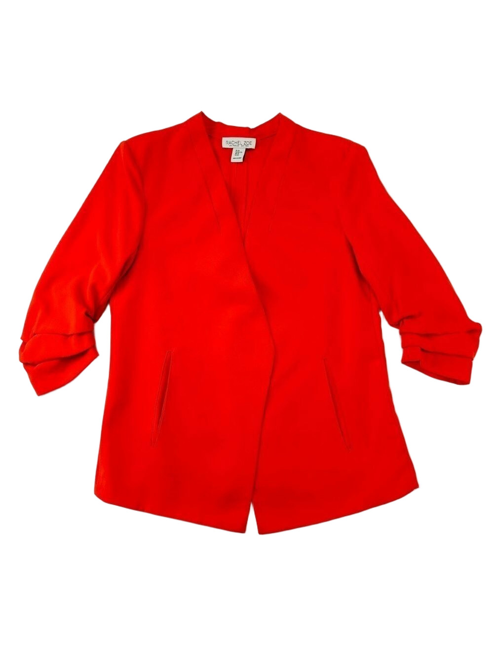Rachel Zoe bright orange blazer XL ruched push up sleeves unlined professional